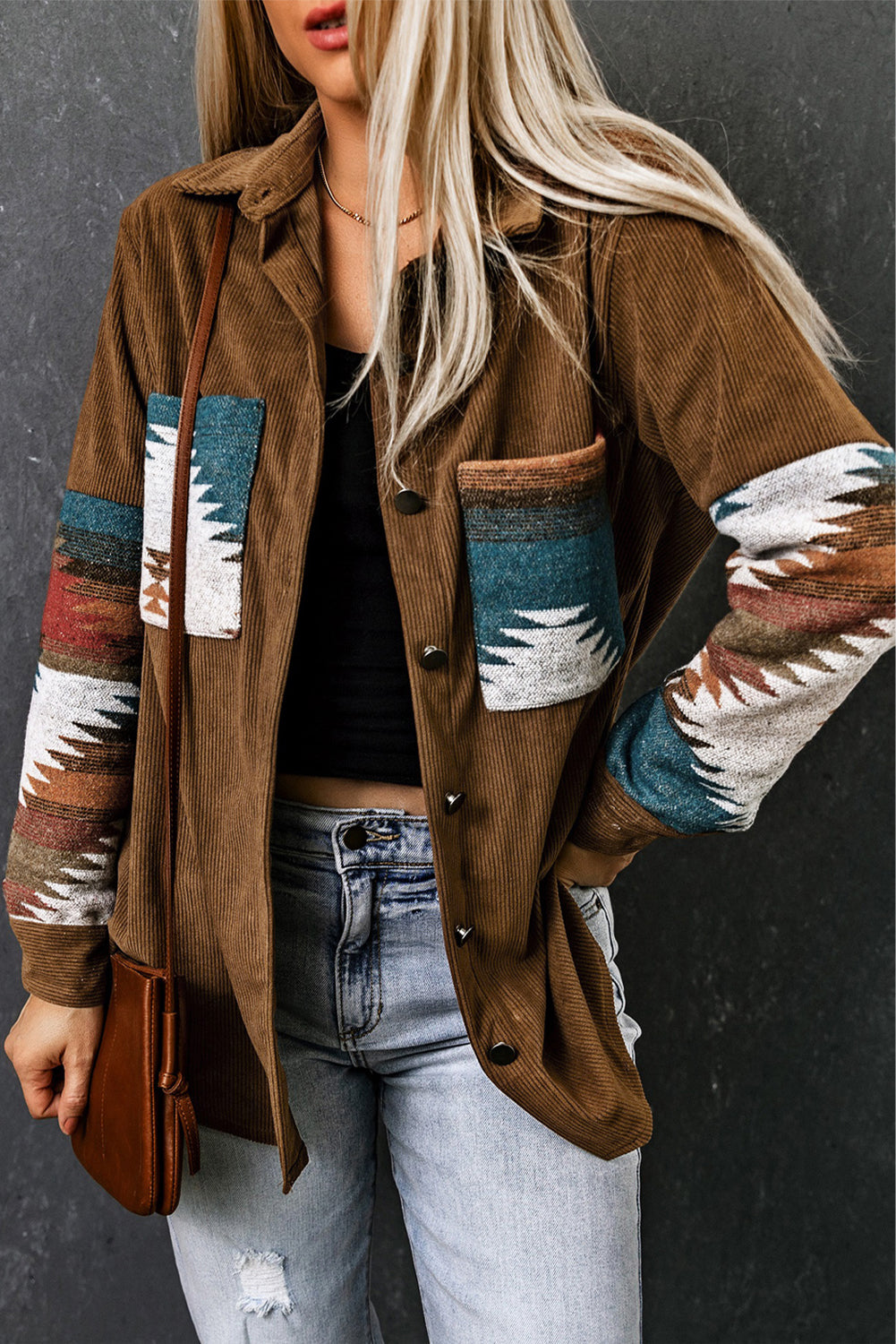 Aztec Pattern Corduroy Vest