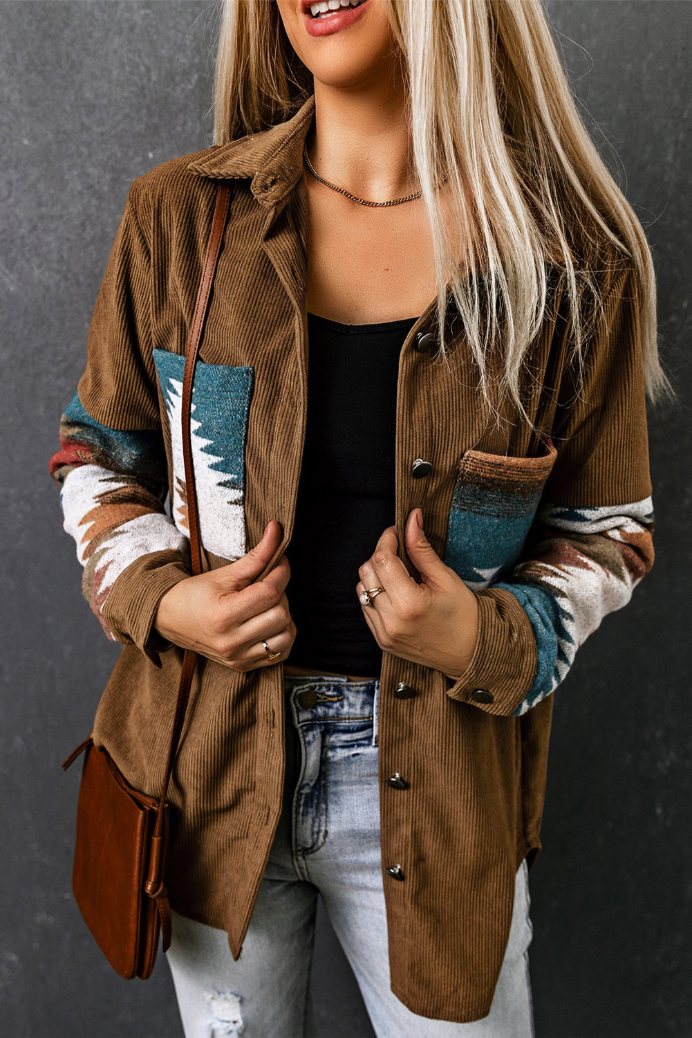 Aztec Pattern Corduroy Vest