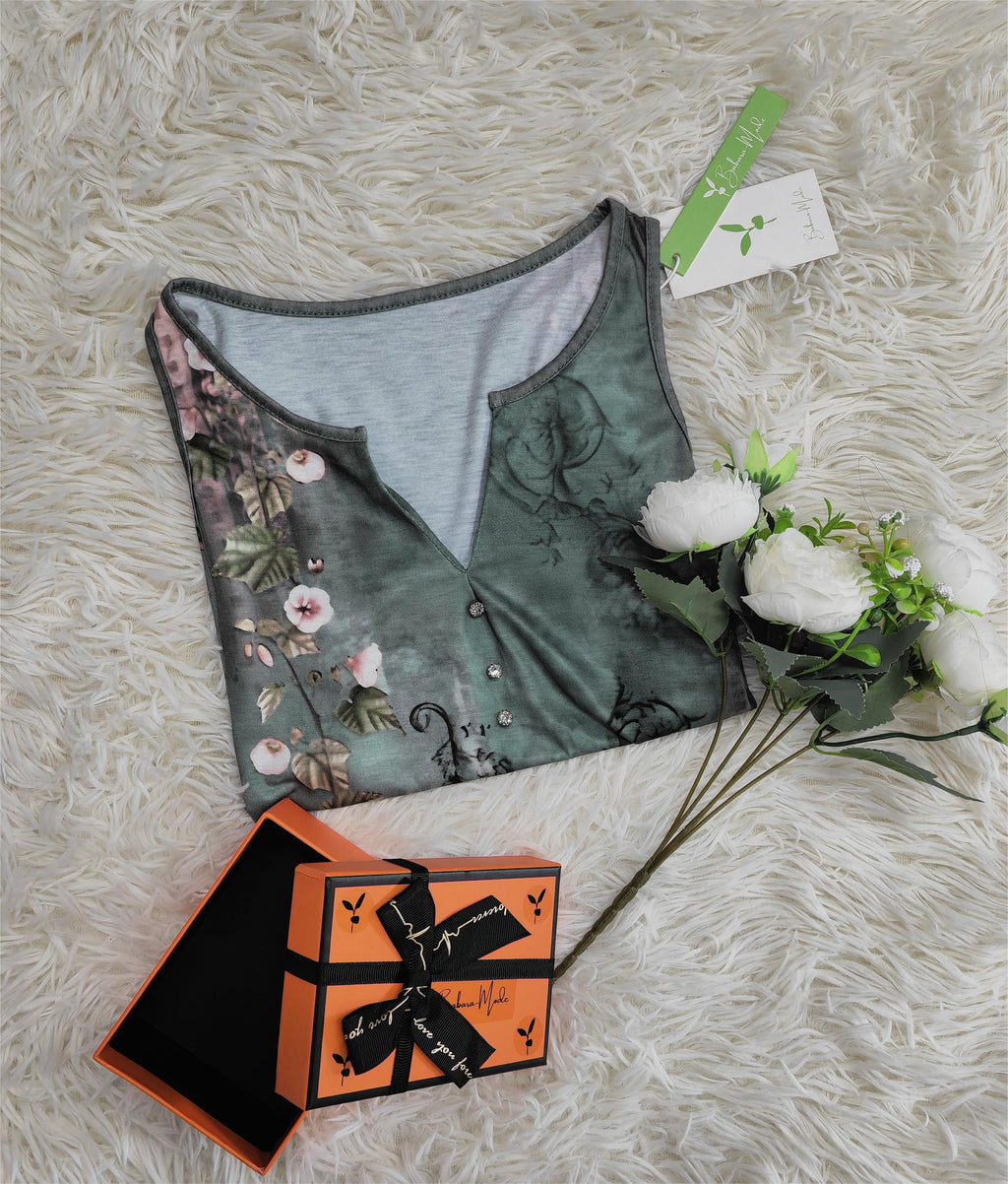 Ärmelloses Oberteil mit Aquarell-Blumendesign