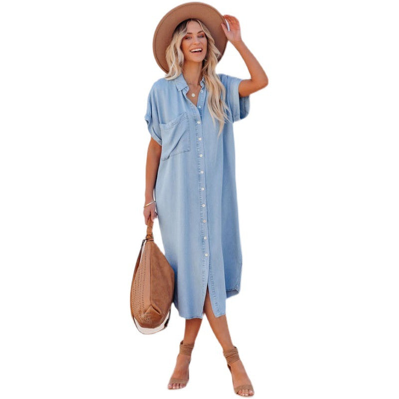 Ayla Short-Sleeve Denim Dress