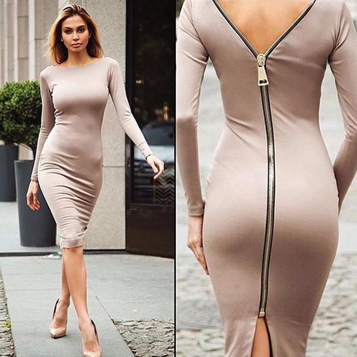 Bernadeth Bodycon-Kleid mit langem Reißverschluss am Rücken