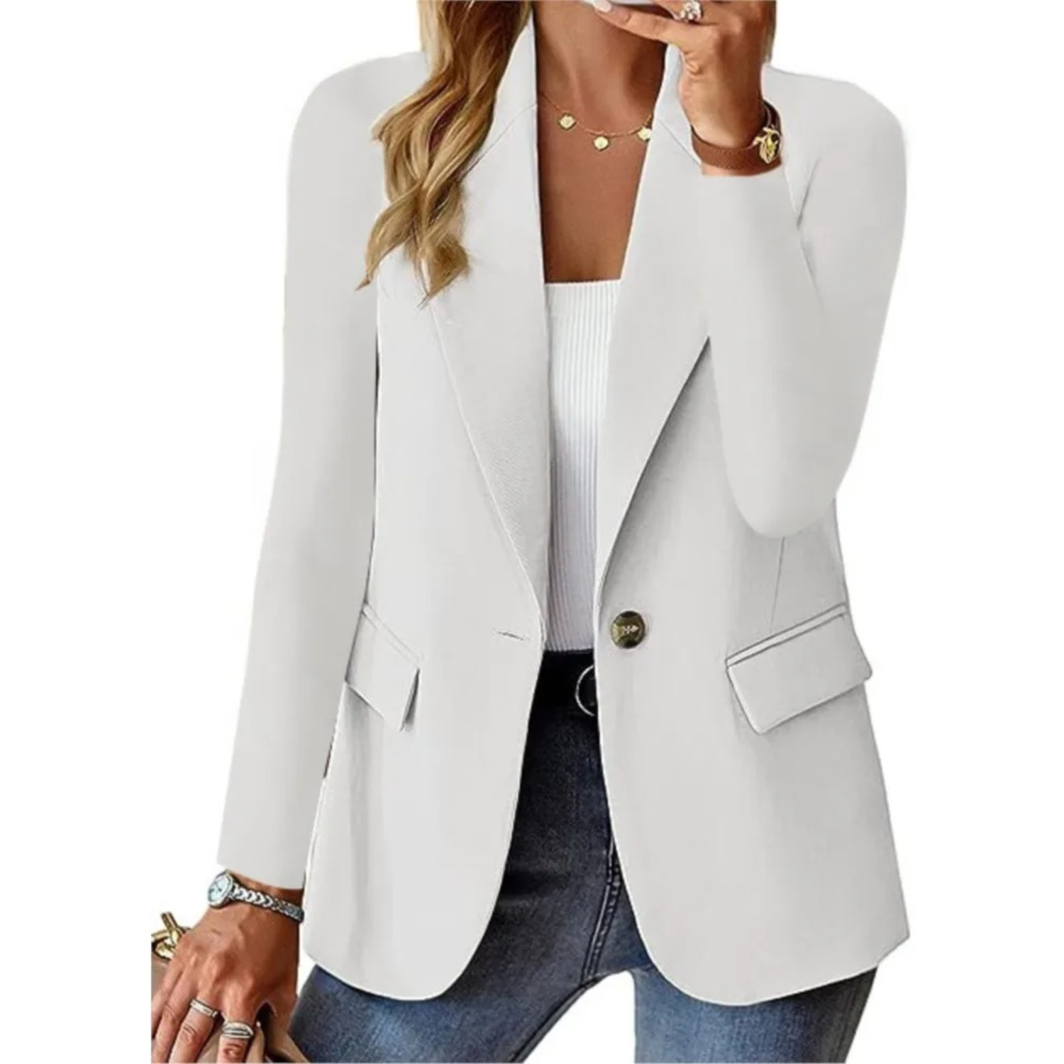 Blazer für Damen mit Knopfverschluss und praktischen Taschen