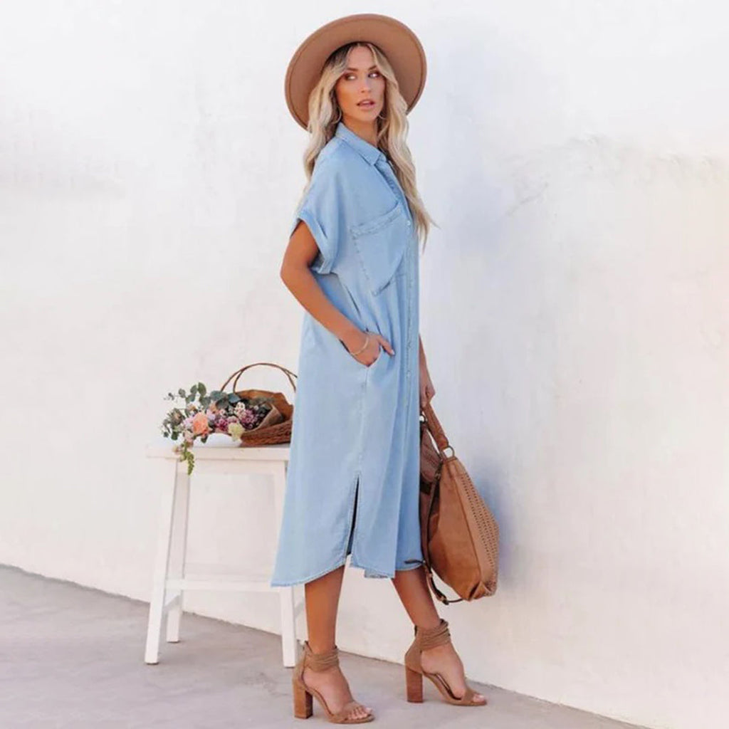 Ayla Short-Sleeve Denim Dress