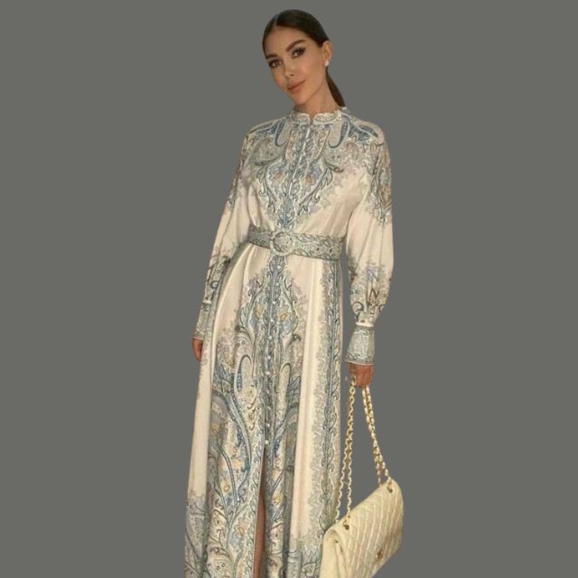 A-Linien-Kleid mit Blumenmuster und Taillengürtel