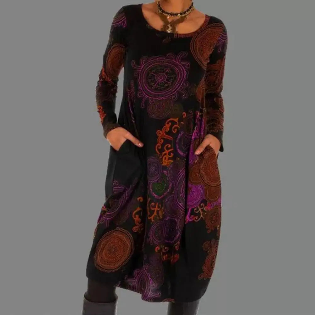 Boho-Kleid für Damen mit Rundhalsausschnitt